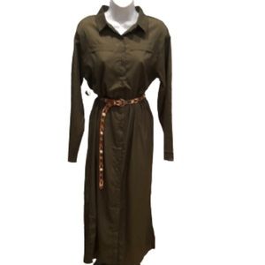 Olive green button front long sleeve dress•casual style•polyester•size 2XL•NWOT